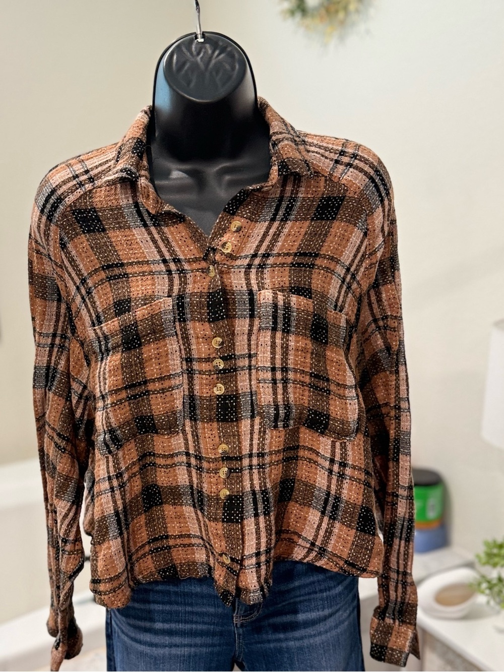True Craft Plaid Button Front Top – Size Large